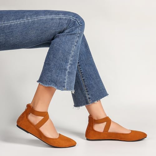 Women's Flats Comfortable Fashion Shoes for Women with Elastic Ankle Straps Dressy Ballerina Style Closed Toe s for Women Casual