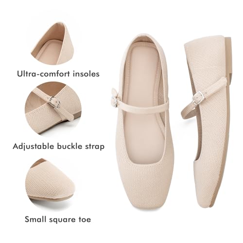 41CQRNedcpL.jpg Knit Flats for Women Square Toe Flats Casual Ballet Flats with Ankle Strap,Mary Jane Shoes Women Comfortable for Dressy Office