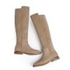 Knee High Boots Women Flat Rounded Toe Stretchy Boots Side Zipper Dress Tall Boot