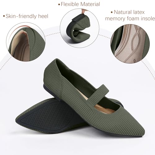 Women's Flats Shoes Pointed Toe Knit Washable Ballet Comfortable Dressy Mary Jane Flat
