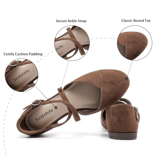 Women's Ankle Strap Flats - Comfortable Round Toe Dress Shoes with Adjustable Buckle, Criss-Cross Design for Work, Wedding,