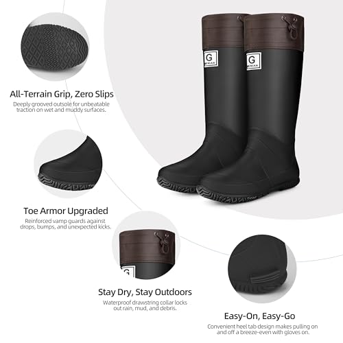 Wasserflux Women??s Mid-Calf Rain Boots ?C Waterproof Foldable Rubber Boots with Adjustable Cuff, Anti-Slip Sole, Lightweight for