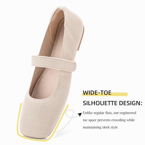 41IJmOjUIaL.jpg Wide Toe Box Flats Women Comfort Slip On Ballet Shoes Mary Jane Dressy Knit Flats with Adjustable Straps Washable Casual Office