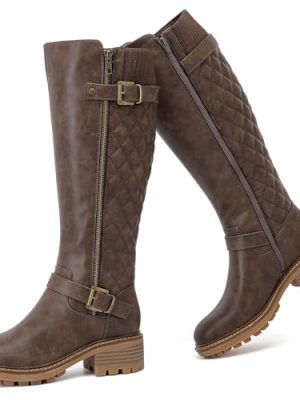 Women's Knee High Boots Classic Comfort Riding Combat Boot Round Toe Side Zipper Long Tall Fall Winter Boots for Women.