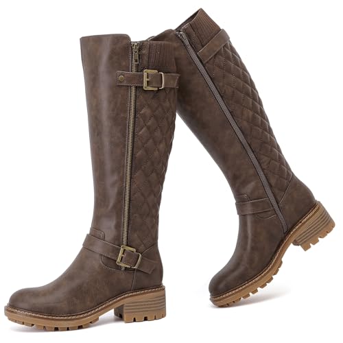 Women's Knee High Boots Classic Comfort Riding Combat Boot Round Toe Side Zipper Long Tall Fall Winter Boots for Women.