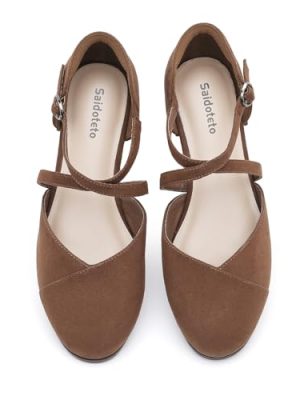 Women's Ankle Strap Flats - Comfortable Round Toe Dress Shoes with Adjustable Buckle, Criss-Cross Design for Work, Wedding,
