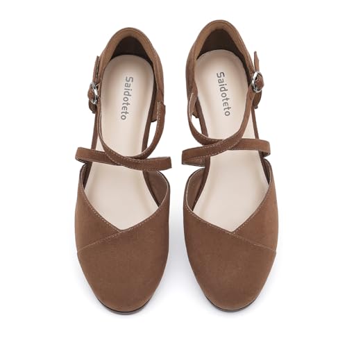 Women's Ankle Strap Flats - Comfortable Round Toe Dress Shoes with Adjustable Buckle, Criss-Cross Design for Work, Wedding,