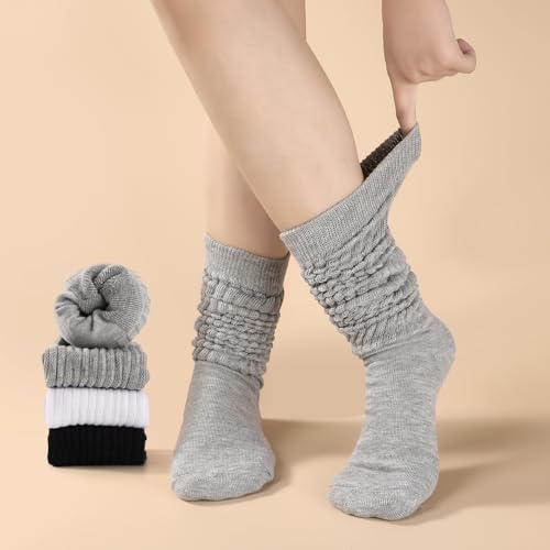 3 Pairs Slouch Socks for Women, Long Slouchy Scrunch Socks, Knit Chunky Boot Sock