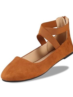 Women's Flats Comfortable Fashion Shoes for Women with Elastic Ankle Straps Dressy Ballerina Style Closed Toe s for Women Casual