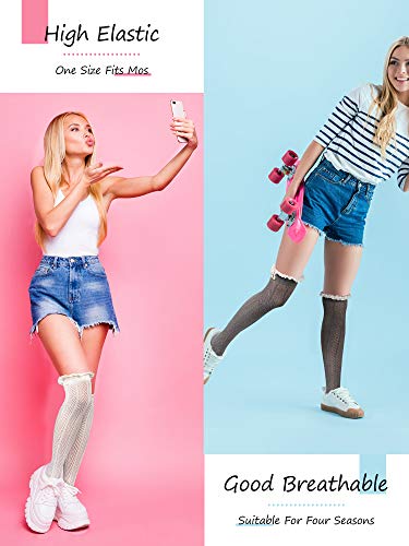 3 Pairs Long Boot Socks with Lace Trim Button Knit Boot Socks over Knee Thigh High Stockings for Women