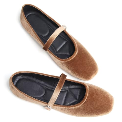 Mary Jane Square Toe Black Ballet Flats for Women Comfortable Ankle Strap Casual Slip On Flats