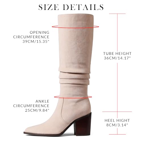 41KpxyCntKL.jpg Knee High Boots Women Suede Boots Pointy Toe Chunky Block Heels Side Zipper Wide Calf Boots Fashion Dress Tall Boots Fall Winter