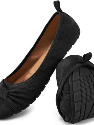 Womens Flats Shoes Dressy: Round Toe Bowknot Suede Foldable Comfortable Casual Slip On Ballet Loafers