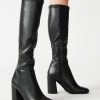 Women's Faux Leather Tall Boots Fashion Square Toe Chunky Heel Knee High Boots with Side Zip