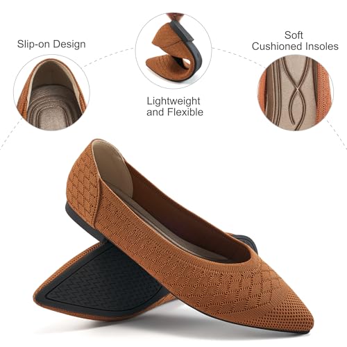 Womens Ballet Flats Dress: Comfortable Pointed Toe Knit Flat for Women - Casual Slip On Walking Shoes