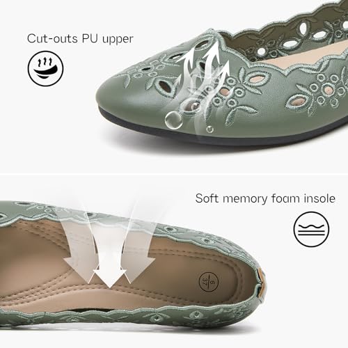 41R-Aaxr3ML.jpg Women's Comfortable Dress Shoes Ballet Flats Slip On Shoes Black Flats Round Toe PU Leather Flats Summer with Floral Eyelets