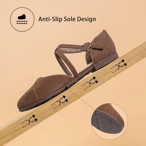 Women's Ankle Strap Flats - Comfortable Round Toe Dress Shoes with Adjustable Buckle, Criss-Cross Design for Work, Wedding,