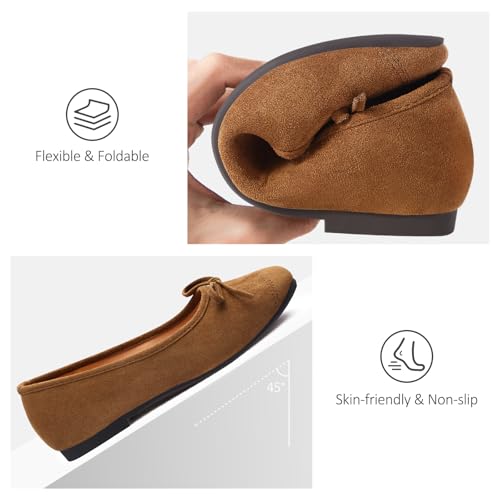 Women's Ballet Flats Cap Toe Bow Flats Two Tone Slip On Flats Comfort Square Toe Dressy Flat Shoes for Casual Work