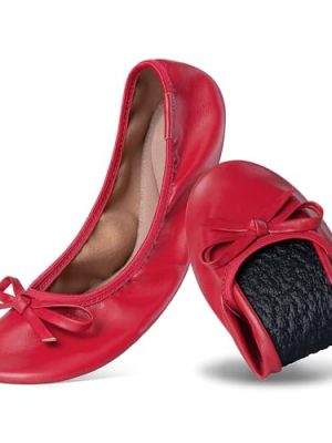 Women's Flats, Portable Foldable Casual Flats for Women, Bowknot Round Toe Comfort Light Weight Slip-On Dress Shoes