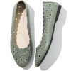 41U-MRVvTL.jpg Women's Comfortable Dress Shoes Ballet Flats Slip On Shoes Black Flats Round Toe PU Leather Flats Summer with Floral Eyelets