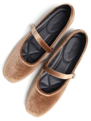 Mary Jane Square Toe Black Ballet Flats for Women Comfortable Ankle Strap Casual Slip On Flats