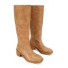 41VAV1OB-cL.jpg Women's Banana Knee High Boots Square Toe Chunky Block Heel Tall Boots Wide Calf Fashion Comfortable Casual Pull on Long Boots