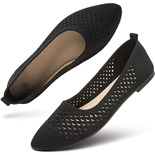 41VY2j7hUbL.jpg Women's Flats Shoes Women Comfortable Dress Shoes Black Pointed Toe Flats Ballet Mesh Knit Flat Dressy Slip on Business Casual