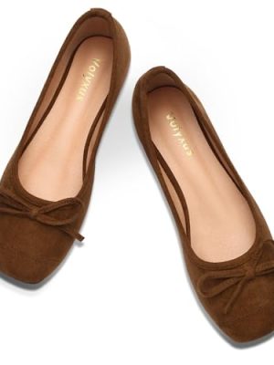 Women's Ballet Flats Cap Toe Bow Flats Two Tone Slip On Flats Comfort Square Toe Dressy Flat Shoes for Casual Work