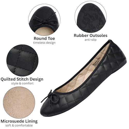 Women??s Aster Ballet Flats | Patent Leather Slip-On Shoes | Quilted Pillow Stitch | Rounded Toe | Everyday Comfortable Fashion