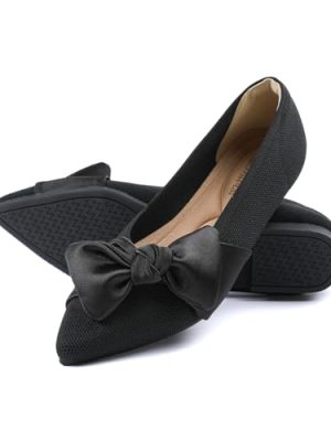 Pointed Toe Ballet Flats for Women Slip On Comfortable Flats with Bow Dressy Casual Work Shoes