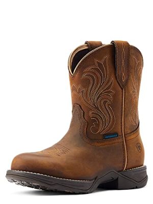 Womens Anthem Shortie H20 Embroidery Round Toe Pull On Casual Boots Mid Calf Low Heel 1-2" - Brown