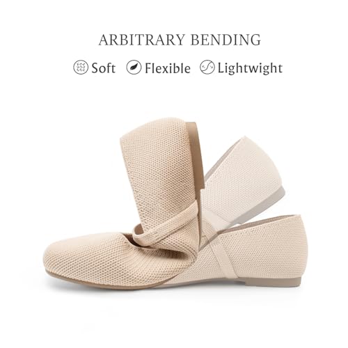 41dbNnnYizL.jpg Knit Flats for Women Square Toe Flats Casual Ballet Flats with Ankle Strap,Mary Jane Shoes Women Comfortable for Dressy Office
