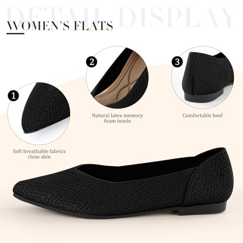 41he1o1QOL.jpg Flats for Women Pointed Toe Knit Ballet Comfortable Dressy Washable Flat Shoes