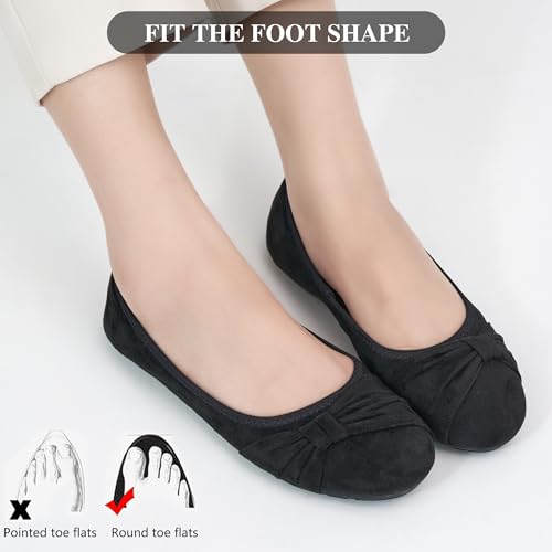Womens Flats Shoes Dressy: Round Toe Bowknot Suede Foldable Comfortable Casual Slip On Ballet Loafers