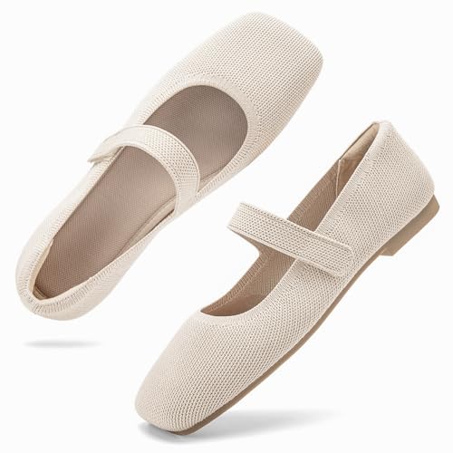 41i4IRpresL.jpg Wide Toe Box Flats Women Comfort Slip On Ballet Shoes Mary Jane Dressy Knit Flats with Adjustable Straps Washable Casual Office