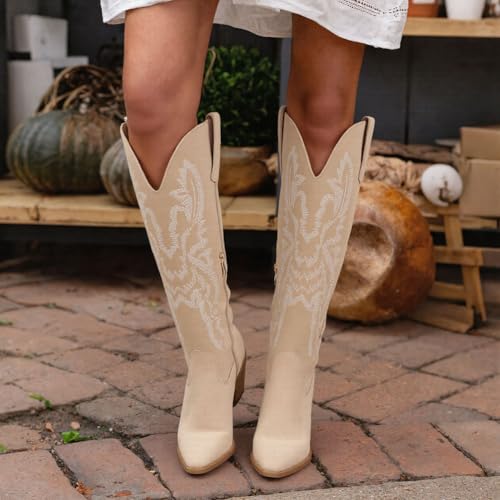 41iN1We0CTL.jpg Knee High Boots Women Cowgirl Cowboy Western Fall Chunky Block High Heel Tall Long Fashion Boot Side Zipper