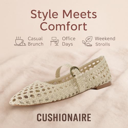 41icmf8y8lL.jpg Weston Women??s Hand Woven Dressy Ballet Flats ?C Faux Leather Mary Jane with Adjustable Strap & Memory Foam