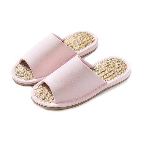 Women Mens Unisex Washable Cotton Open-Toe Home Slippers Indoor Shoes Casual Flax Soft Non-Slip Sole Shoes