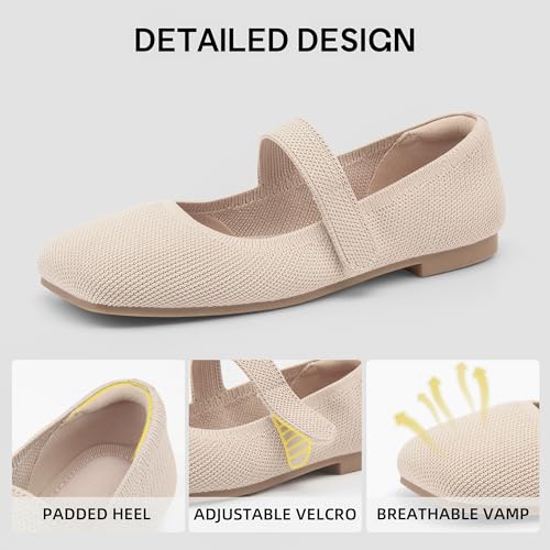 41jTZn6hRsL.jpg Wide Toe Box Flats Women Comfort Slip On Ballet Shoes Mary Jane Dressy Knit Flats with Adjustable Straps Washable Casual Office