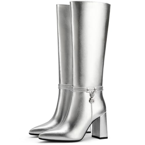 41jw8v6MYML.jpg Knee High Boots for Women Chunky Block Heel Tall Boots Pointed Toe Side Zipper Fashion Dress Long Boots