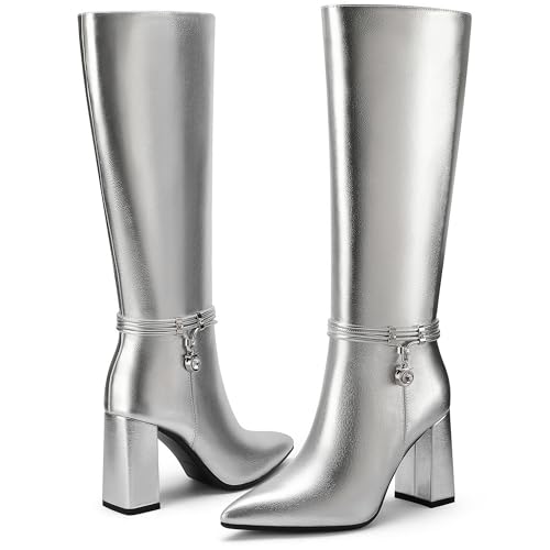 41l1v1KUhgL.jpg Knee High Boots for Women Chunky Block Heel Tall Boots Pointed Toe Side Zipper Fashion Dress Long Boots