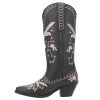 41l3G5cfFLL.jpg Womens Full Bloom Floral Round Toe Casual Boots Knee High Mid Heel 2-3" - Black