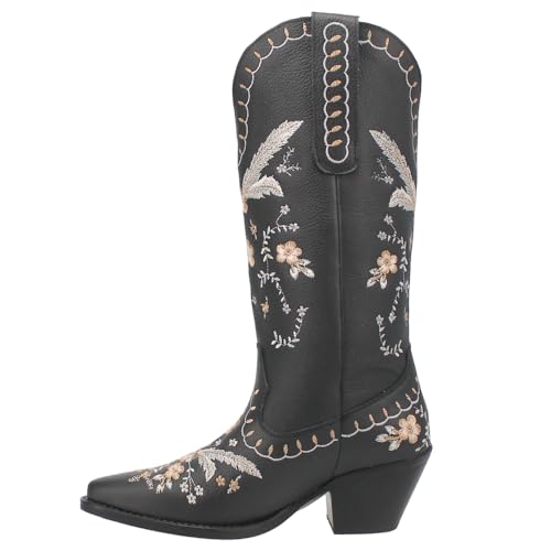 41l3G5cfFLL.jpg Womens Full Bloom Floral Round Toe Casual Boots Knee High Mid Heel 2-3" - Black