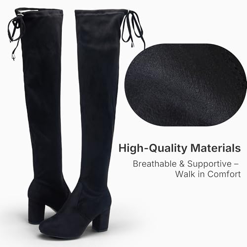 Women's Over The Knee High Boots Suede Thigh High Boot 3 Inch Chunky Heels Zipper Adjustable Opening Shoes