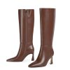 Knee High Boots for Women Pointed Square Toe Stiletto Heel Tall Boots High Heel Side Zipper Long Boots