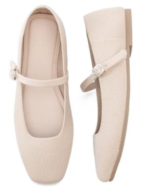 Knit Flats for Women Square Toe Flats Casual Ballet Flats with Ankle Strap,Mary Jane Shoes Women Comfortable for Dressy Office
