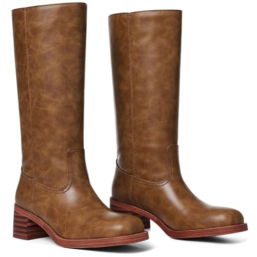 Women's Knee High Boots Wide Calf Boots Black Boots Square Toe Chunky Block Heel Long Boots Pull On Riding Boots Knight Boots