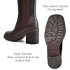 Knee High Boots Women, Stretch Calf Platform Lug Sole Long Boots, Square Toe Chunky Heel Tall Boots with side Zipper