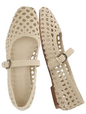 Weston Women??s Hand Woven Dressy Ballet Flats ?C Faux Leather Mary Jane with Adjustable Strap & Memory Foam