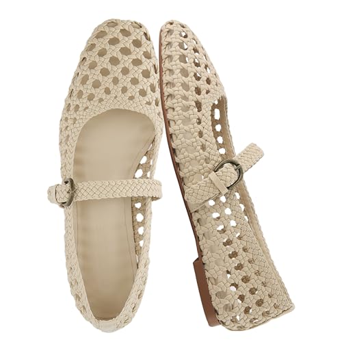 41n8hxmGpFL.jpg Weston Women??s Hand Woven Dressy Ballet Flats ?C Faux Leather Mary Jane with Adjustable Strap & Memory Foam